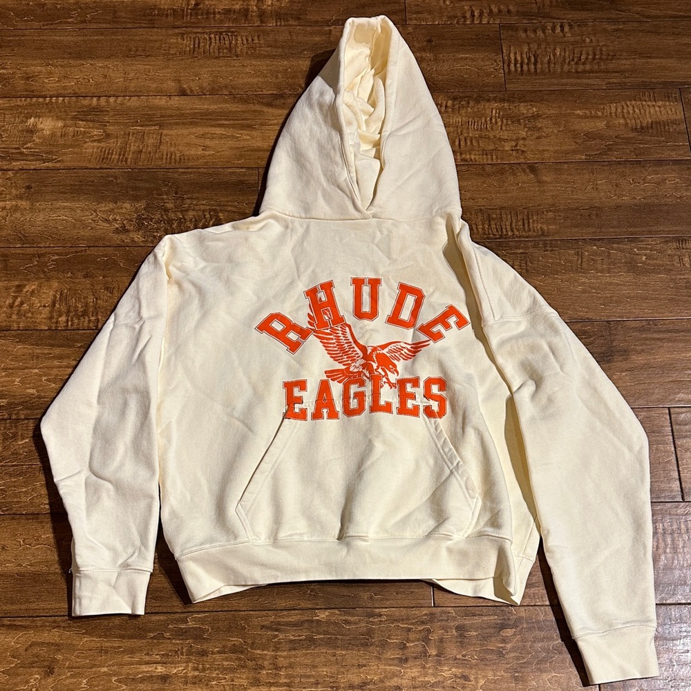 Rhude Cream Hoodie with Bold Orange Eagles Print